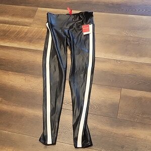 NWOT- SPANX Glossy Black Leggings with White Stripes